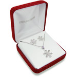 Clear Crystal Sterling Silver Snowflake Pendant and Stud Earrings Set, 18"