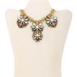 Peach and Green Cluster Statement Necklace, 17"