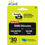 Straight Talk 1,500 Mins/Unlimited Text Monthly $30 (Email Delivery)