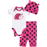 Gerber Newborn Girl 3-Piece Critter Onesie, Pant, and Cap Set