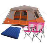 Ozark Trail 8 Person Instant Cabin Tent with Queen Airbed, LED Rope Light, and 2 Chairs Value Bundle ($70.76 Savings)