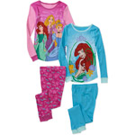 Disney Girls' Princesses 4 Piece Cotton Sleep Pajama Set