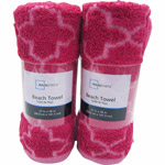 Mainstays Cotton/Poly Blended Tile Beach 2-Piece Towel Set, Festive Fuchsia