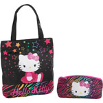 Hello Kitty Bundle Rainbow Zebra Utility Case and Rainbow Star and Zebra Tote