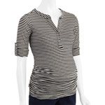 Oh! Mamma Maternity Thin Striped Henley with Flattering Side Ruching