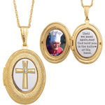 Two-Tone Memorial Cross 14kt Gold-Plated Locket Pendant, 20"