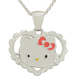 Hello Kitty Sterling Silver Heart Pendant, 18"