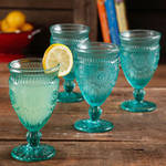 The Pioneer Woman Adeline Embossed 12-Ounce Footed Glass Goblets, Set of 4