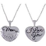 Connections from Hallmark Clear Crystal Accent Stainless Steel Mom Heart Pendant, 18" with 2" Extender