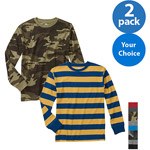 Faded Glory Boys' Long Sleeve Crew Tee, 2 Pack, Your Choice