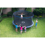 BouncePro 14' Trampoline with Steel Flex Enclosure and Electron Shooter, Dark Blue