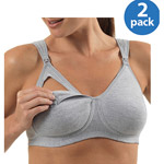 Loving Moments by Leading Lady Maternity Wirefree Sport Nursing Bra with Padded Comfort Straps and Full Sling, 2-Pack