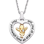 Two-Tone Guardian Angel with Austrian Crystal Heart Pendant, 20"