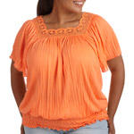 Faded Glory Women's Plus-Size Crinkle Flutter Sleeve Peasant Top