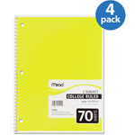 Mead Spiral Bound College Rule Notebook, 1 Subject, 70 sheets, 4 pack, Colors May Vary