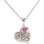 Connections from Hallmark Stainless Steel "I love you more" Pink Crystal Pendant