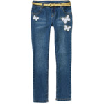 Faded Glory Girls' Embellished Belted Skinny Denim Jeans