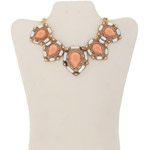 Peach Teardrop Bib Statement Necklace, 18"