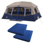 Ozark Trail 14' x 10' Instant Cabin Tent, Sleeps 10 with 2 Queen Airbed Value Bundle